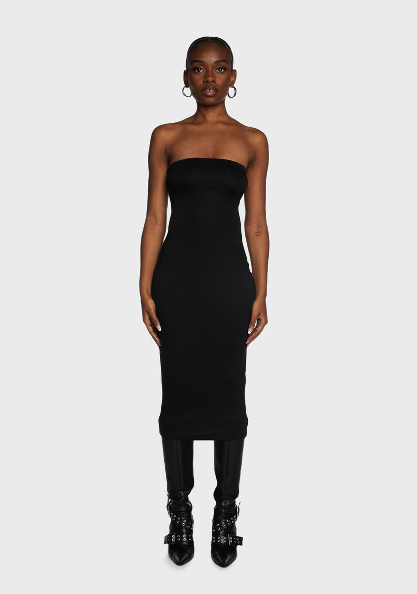 black strapless bodycon midi dress Check Please Knitted Dress – Lazy Oaf main image 0