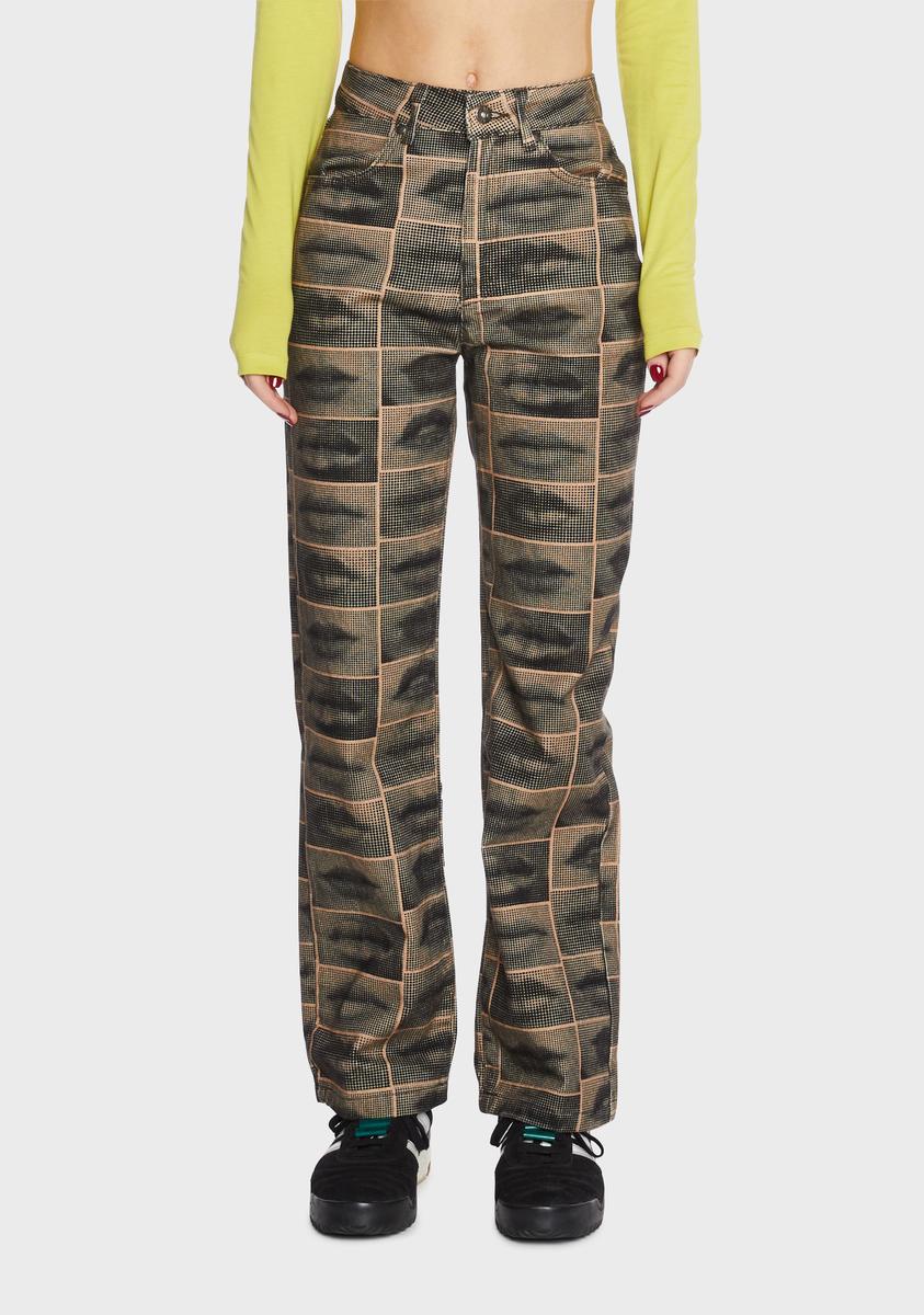 The Ragged Priest Lip Graphic Print Low Rise Pants - Brown