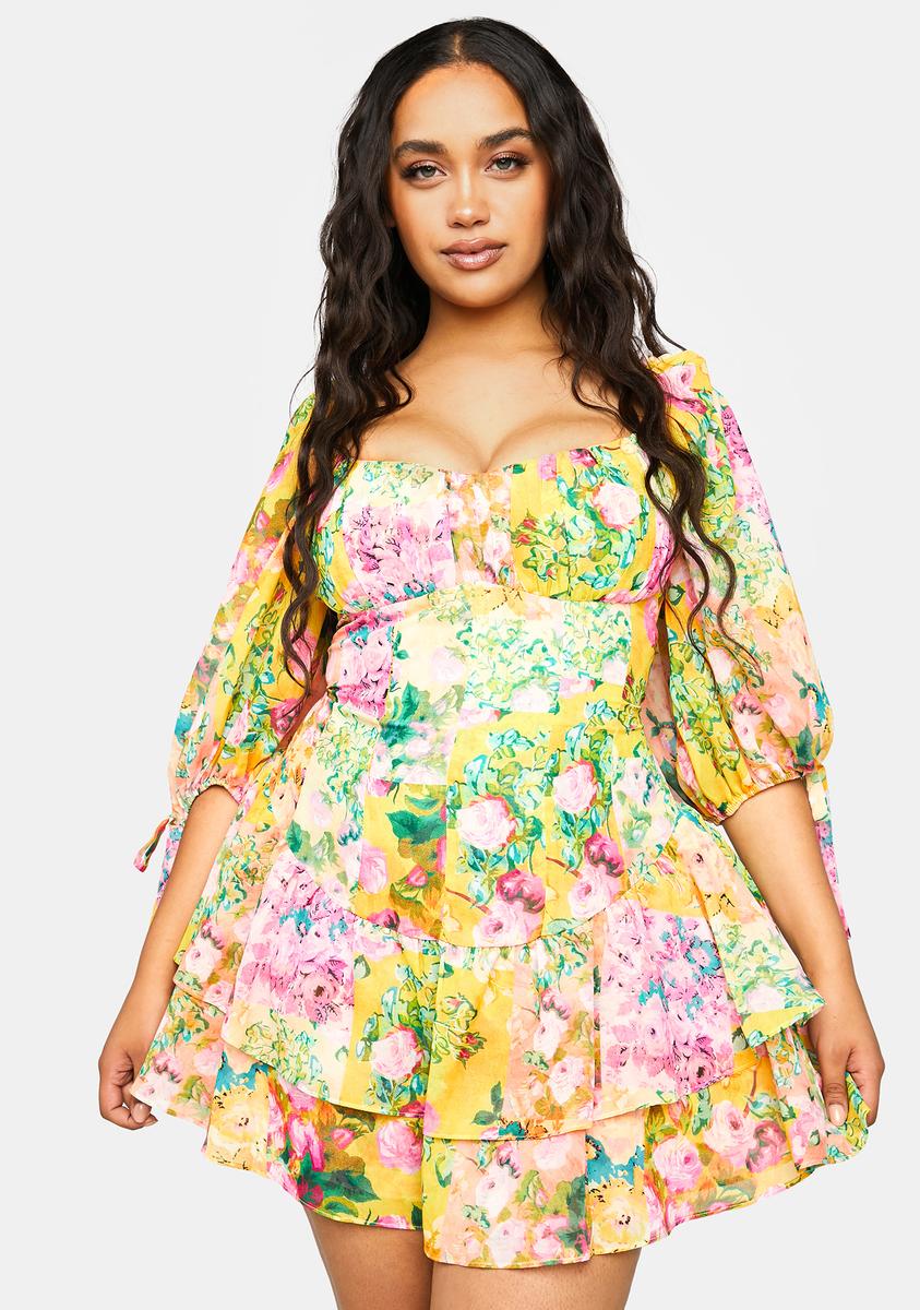 for love and lemons nina mini dress For Love & Lemons Floral Ruffle Mini Dress