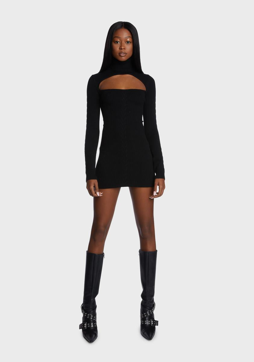 Long Sleeve Cut Out Knit Mini Dress - Black Dolls Kill Long Sleeve Cut Out Knit Mini Dress - Black Dolls Kill