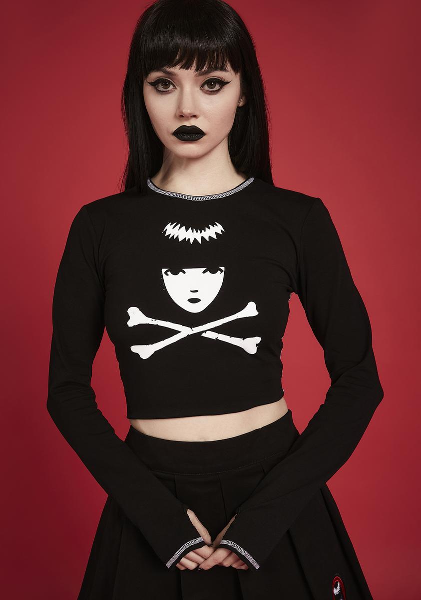 Dolls Kill X Emily The Strange Long Sleeve Graphic Crop Top