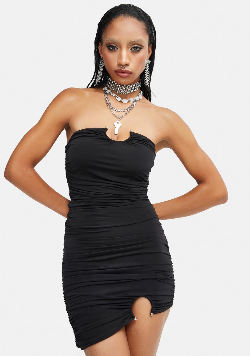 Strapless Mini Dress With Metal Horseshoe Details - Black Dolls Kill Strapless Mini Dress With Metal Horseshoe Details - Black Dolls Kill
