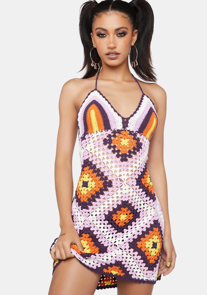 Horoscopez Leo Crochet Granny Square Mini Dress