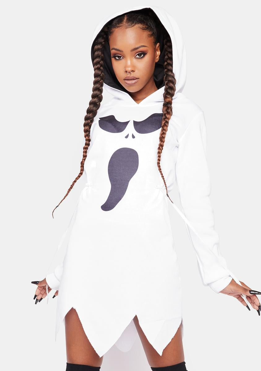 Halloween Ghost Face Fleece Hoodie Dress