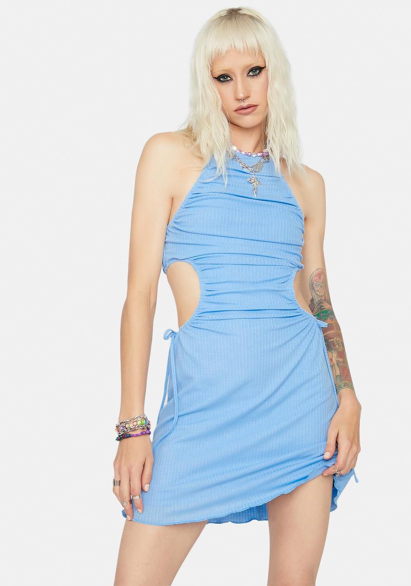 Halter Cut Out Side Mini Dress - Light Blue Dolls Kill Halter Cut Out Side Mini Dress - Light Blue Dolls Kill