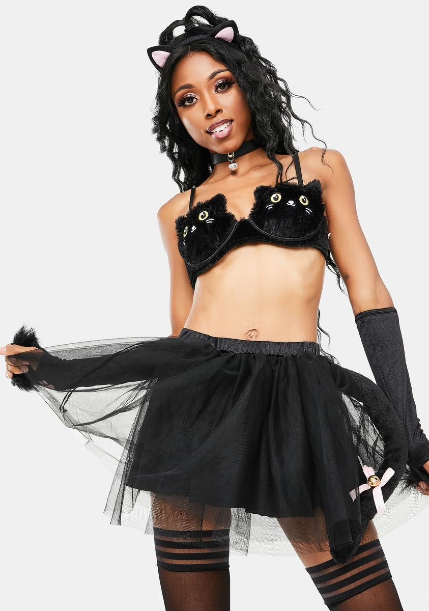 Halloween Dolls Kill Sexy Goth Cat Costume - Black