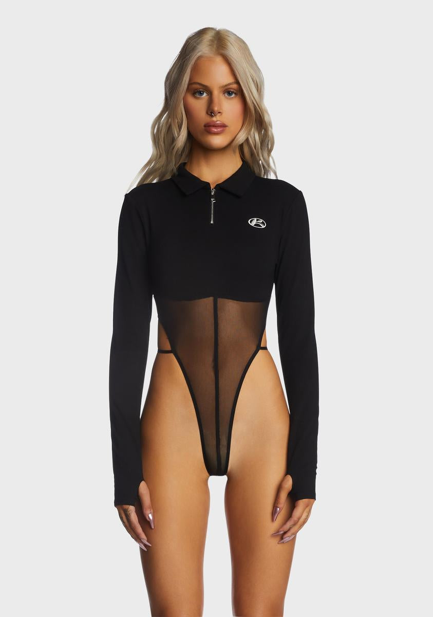 THE KRIPT High Cut Mesh Bodysuit - Black