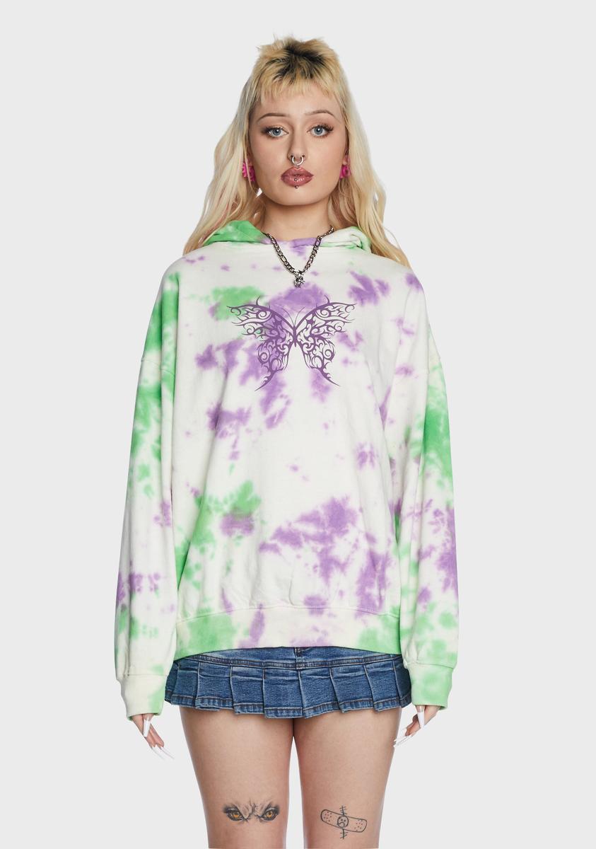 Daisy Street Tie Dye Hoodie With Butterfly Graphic Multi – Dolls