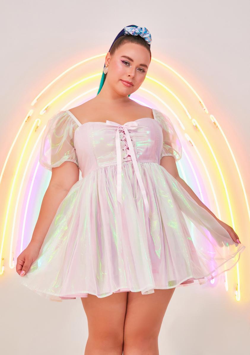 Plus Size Dolls Kill x My Little Pony Iridescent Organza Puff Sleeve Babydoll Dress