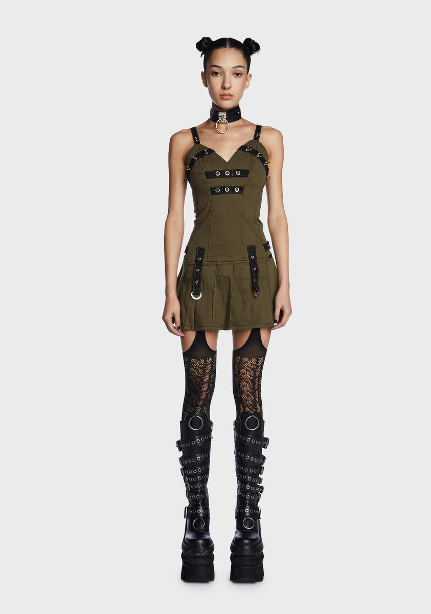 Tripp NYC Eyelet Strap Pleated Mini Dress