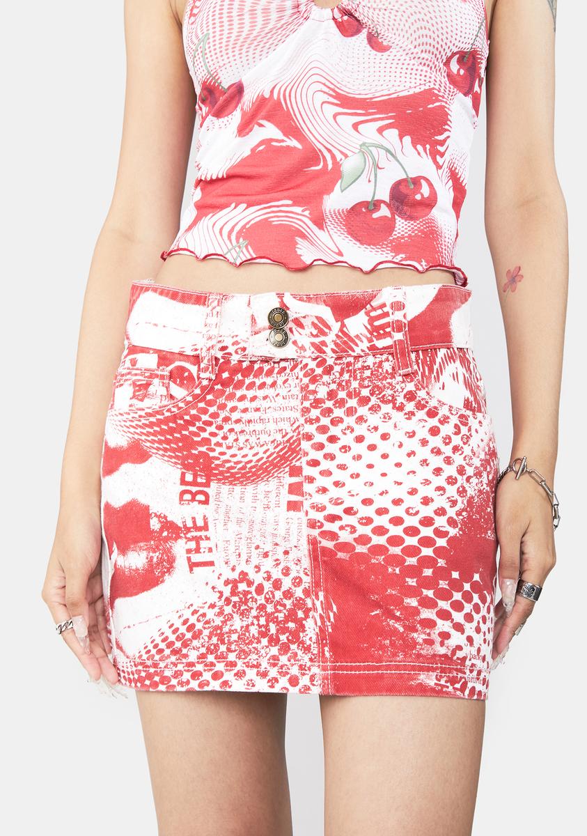 knee length dresses for ladies Jaded London Red Dot Print Denim Mini Skirt