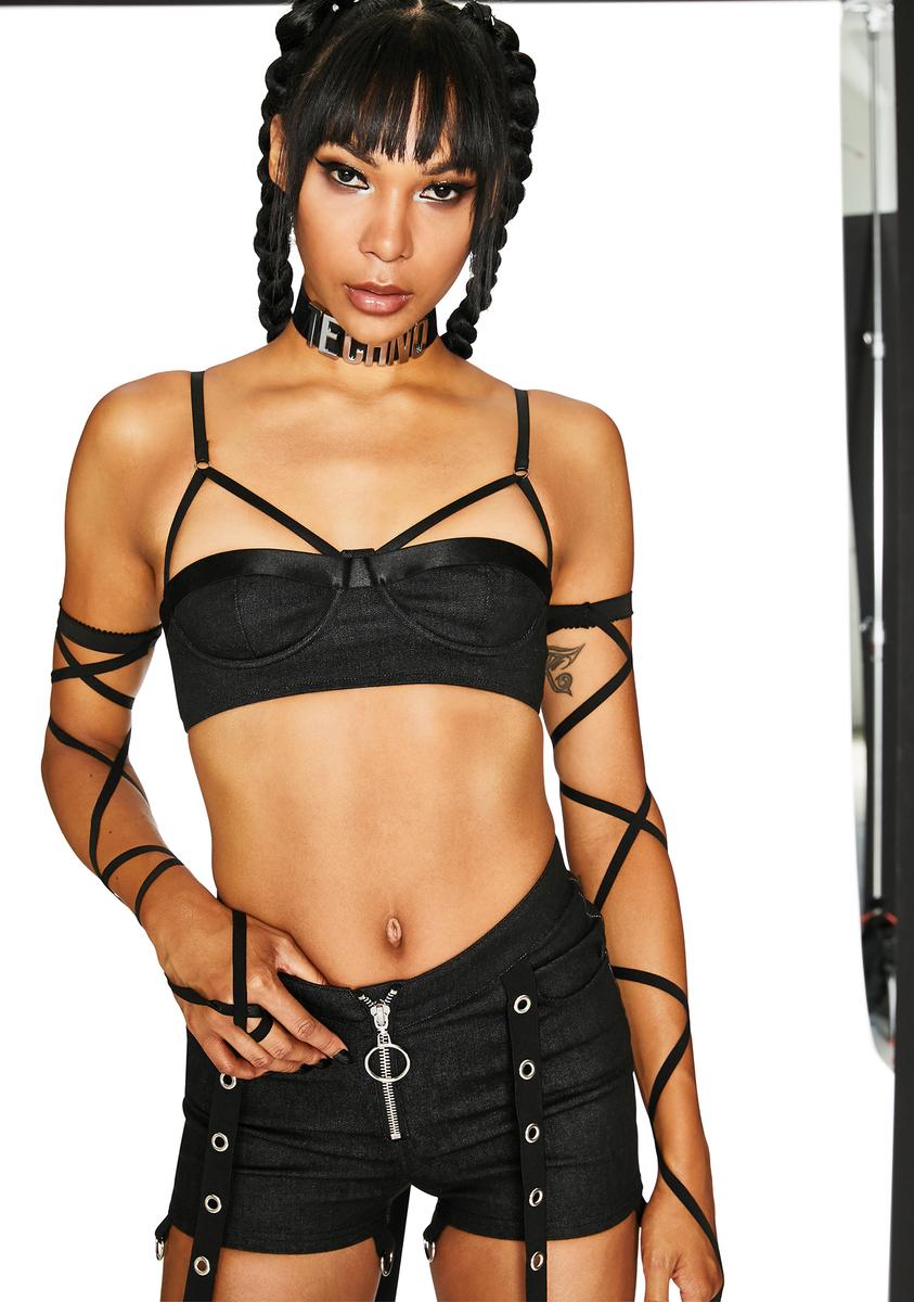 Leather Lace Strappy Bra Top