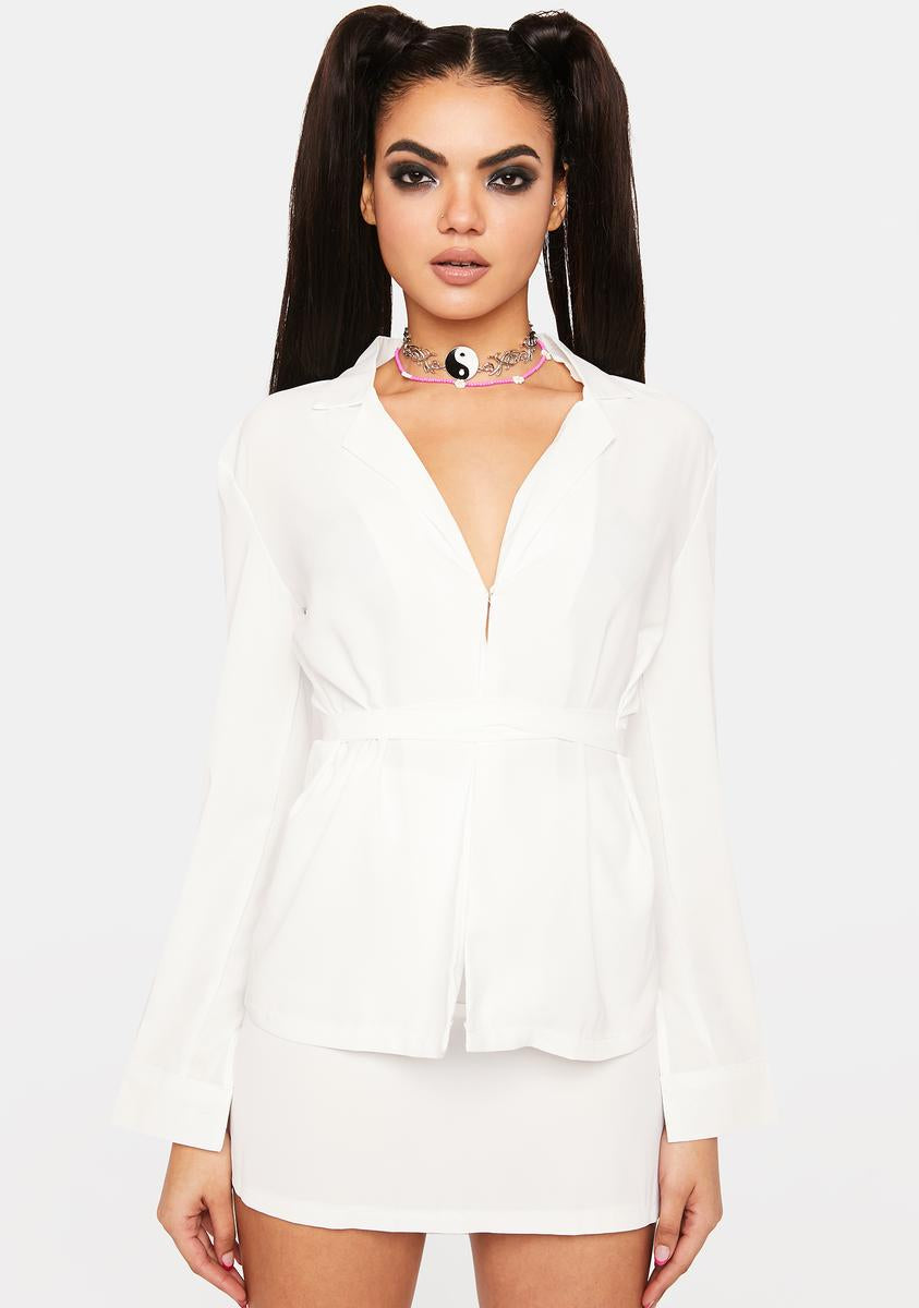 Collared Button Up Tie Back Shirt And High Waist Skirt Set White – Dolls  Kill