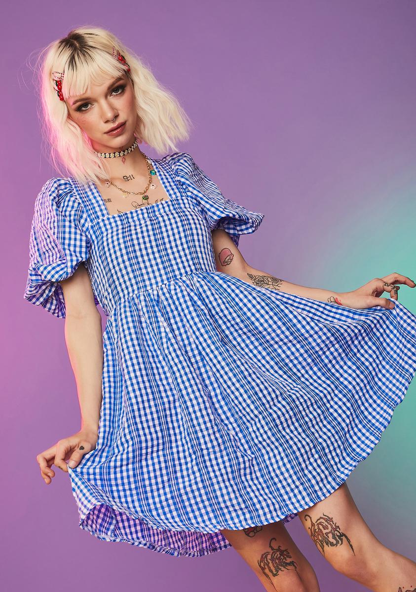princess polly baby blue dress Women's Flora Gingham Dress Denim Blue
