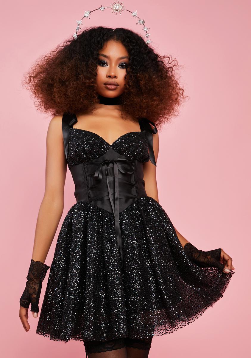 Sugar Thrillz Rhinestone Underbust Mini Dress - Black