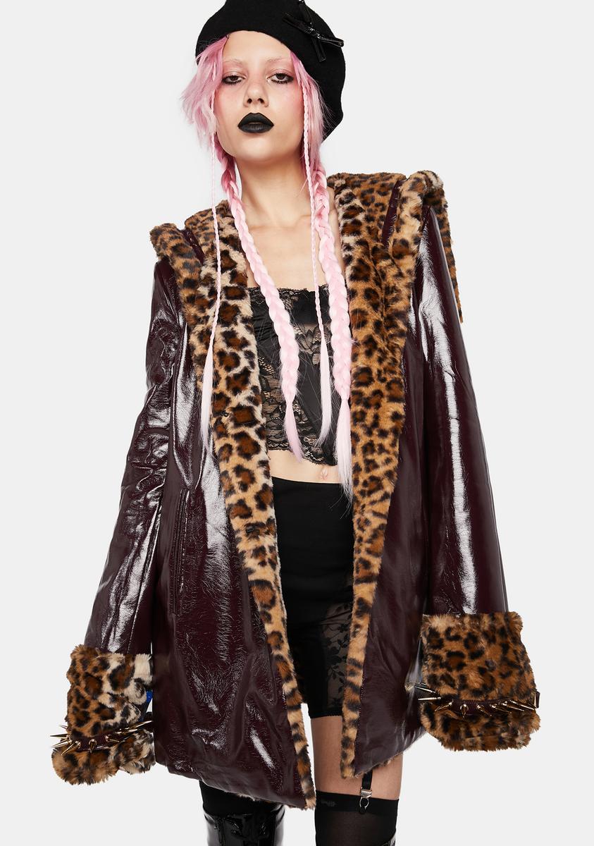 No Dress Faux Fur Leopard Reversible Vegan Leather Coat Multi Dolls Kill