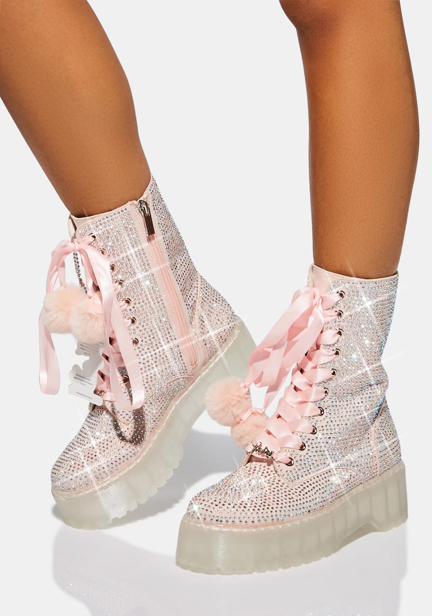 Sparkl Fairy Couture Pink Rhinestone Combat Boots â Dolls Kill