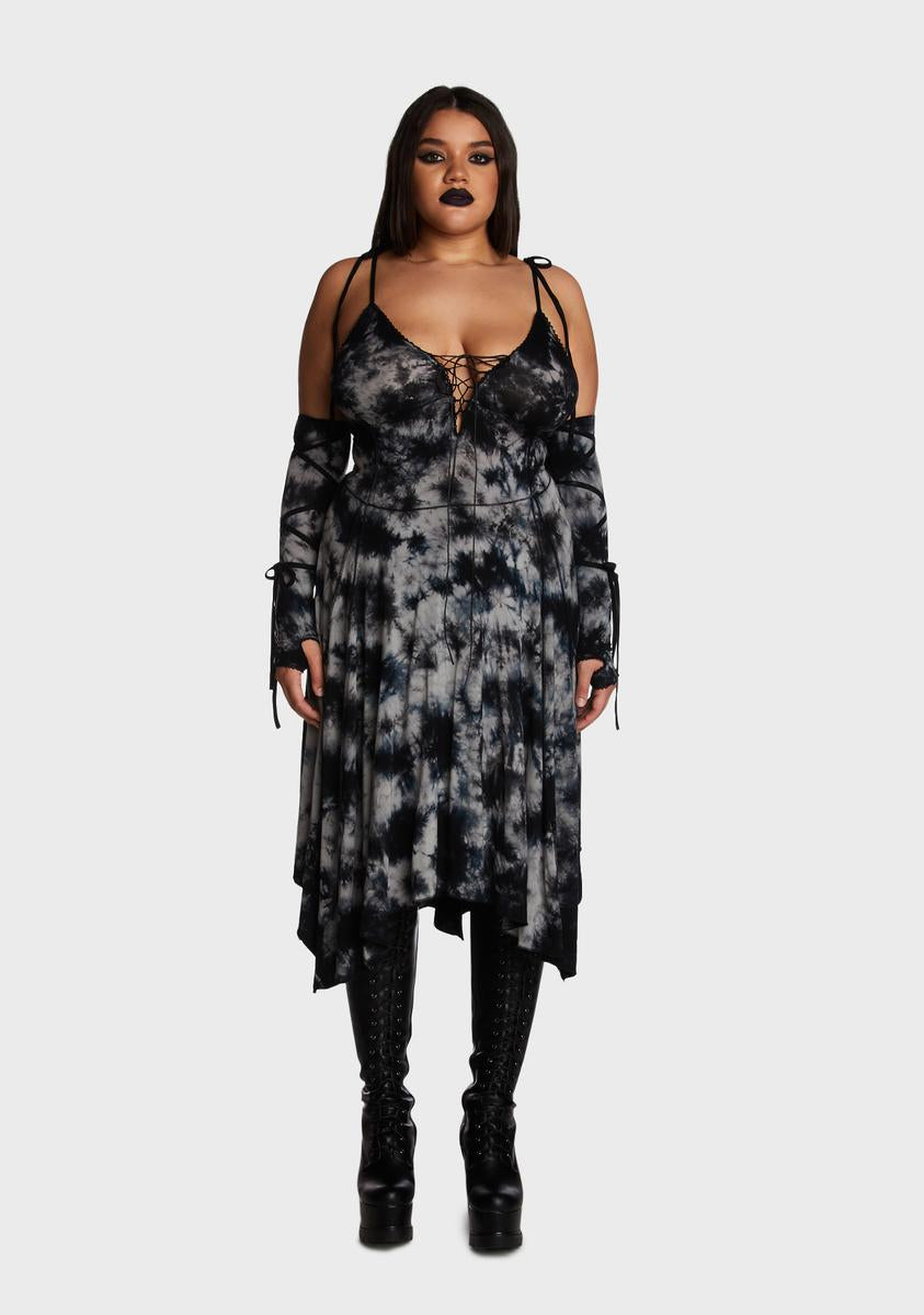 Widow Plus Size Tie Dye Lace Up Maxi Dress