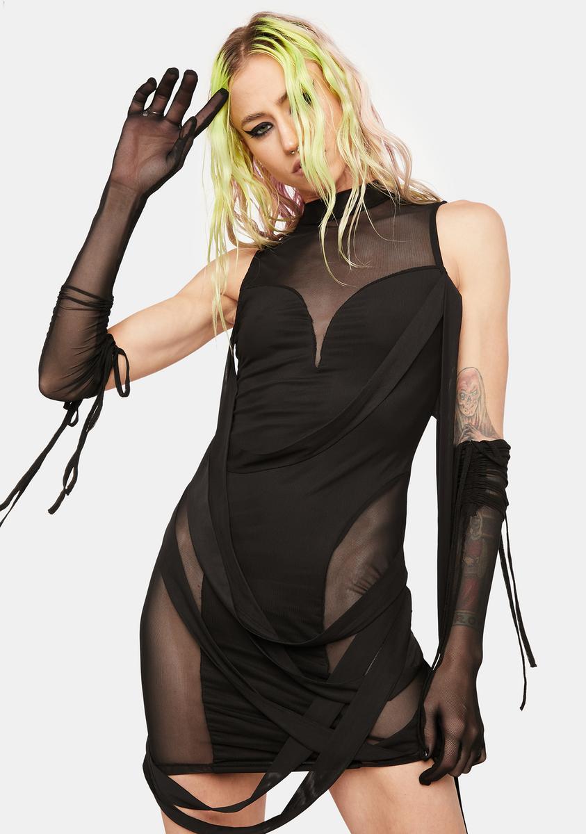 Mesh Strappy Mini Dress -Black Mesh Strappy Mini Dress -Black