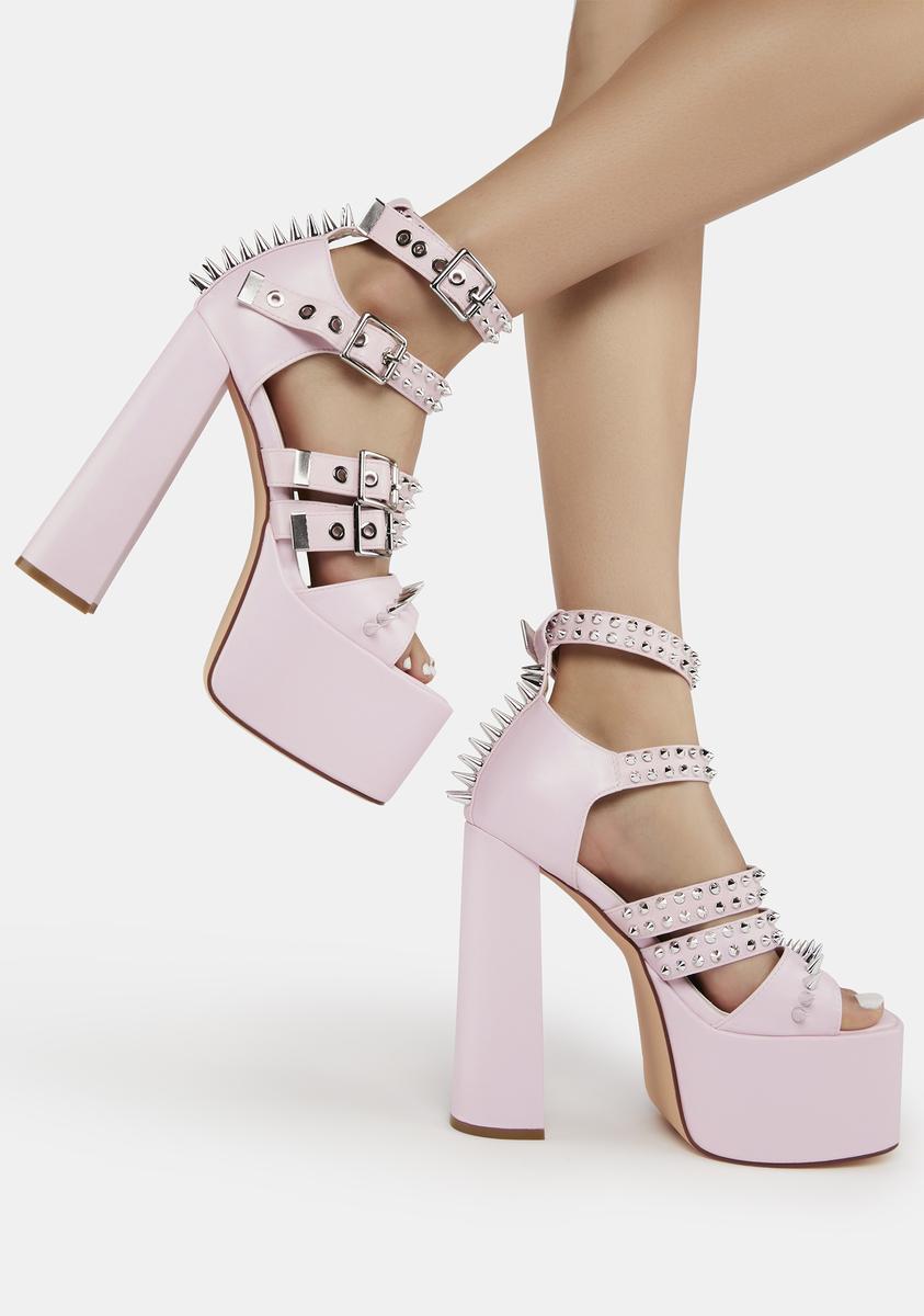 AZALEA WANG Vegan Leather Spike Stud Platform Heels Pink Dolls Kill