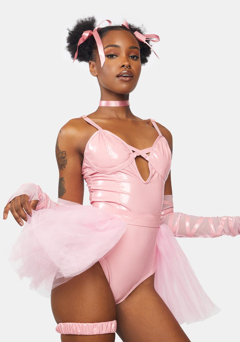 Ballerina Vegan Leather Leotard Tutu Gloves Garter And Hair Bow