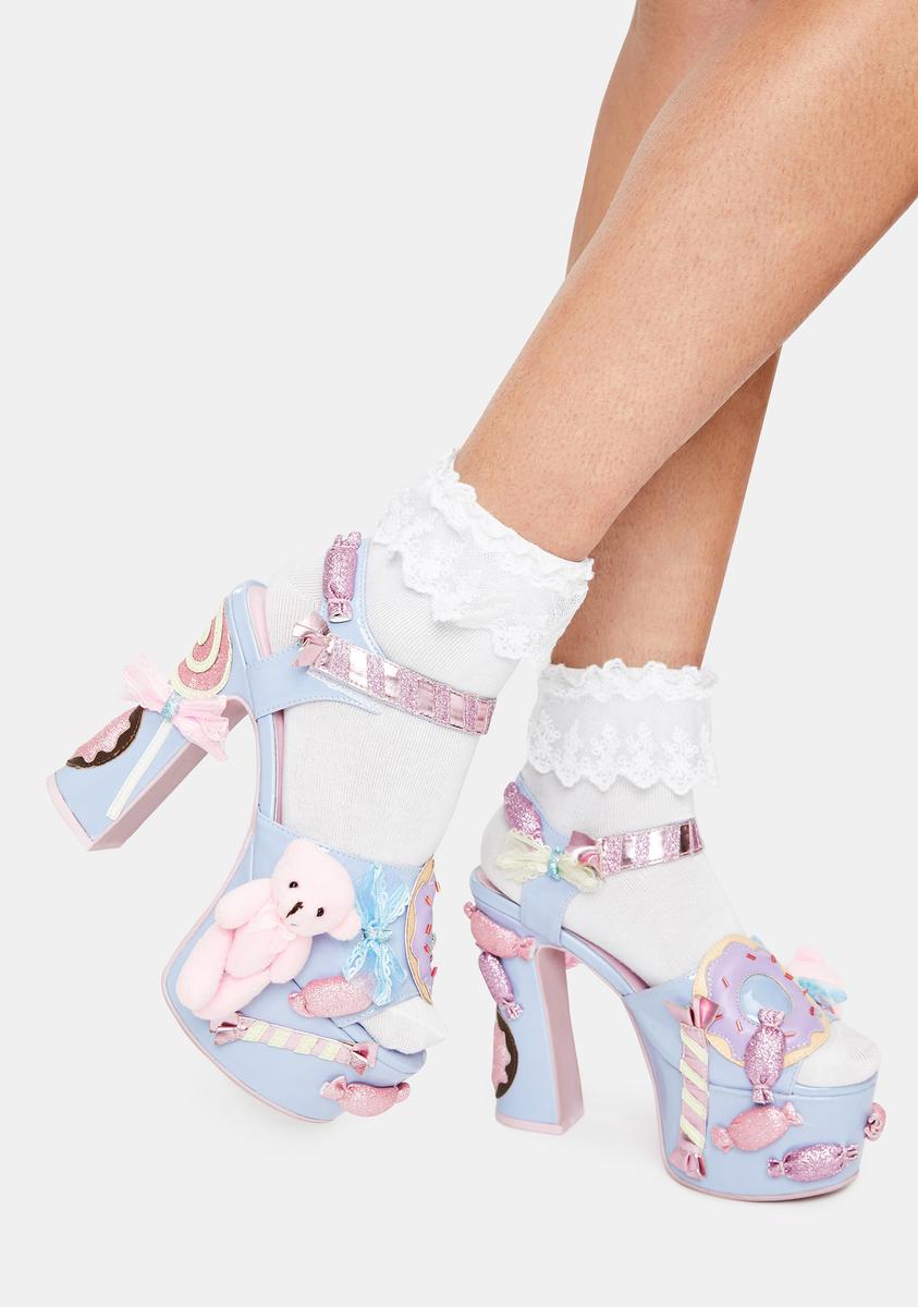 Sugar Thrillz Teddy Bear Glitter Candy Platform Heels Multi