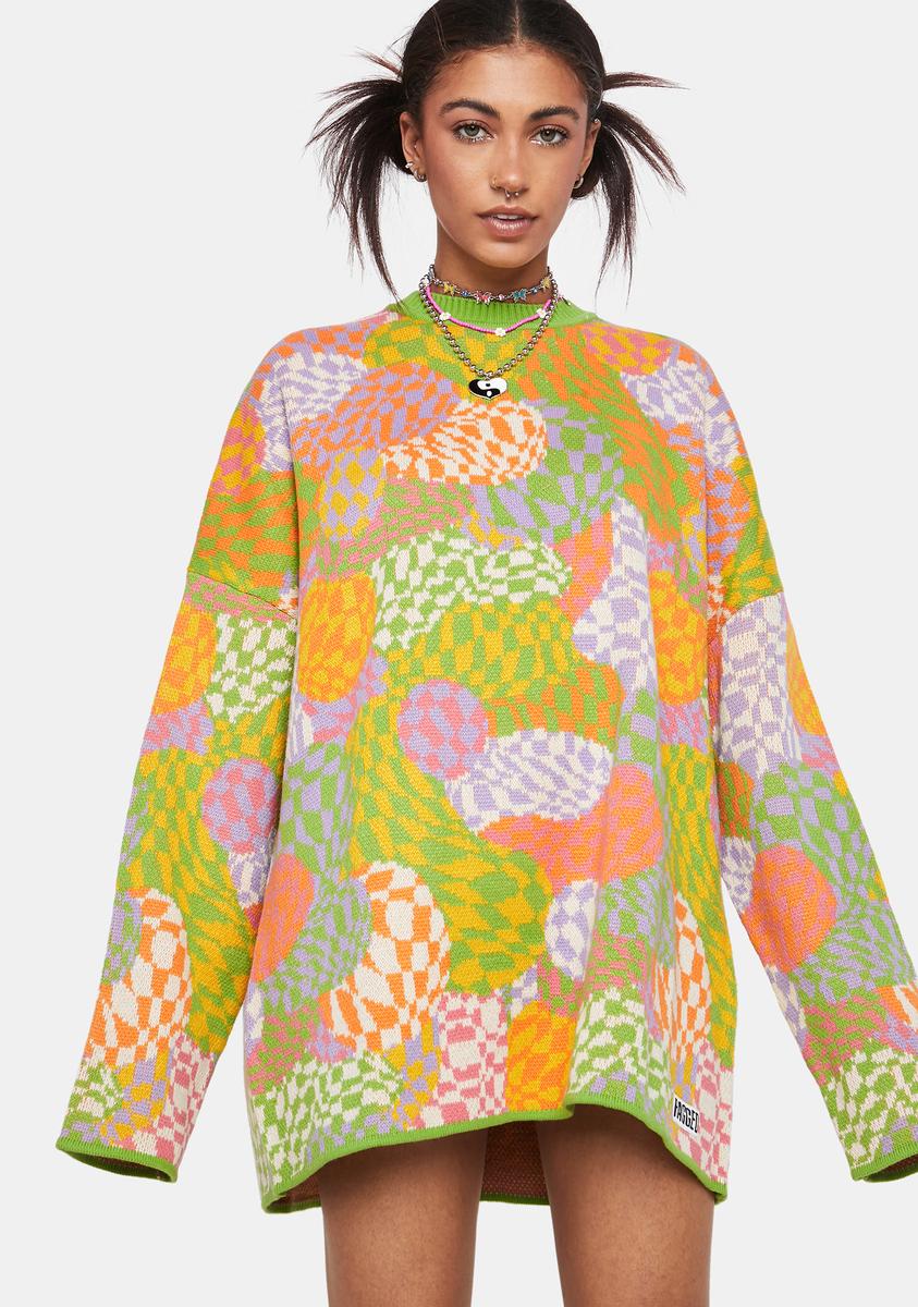 The Ragged Priest Oversized Abstract Checkered Print Sweater Dolls Kill The Ragged Priest Oversized Abstract Checkered Print Sweater Dolls Kill