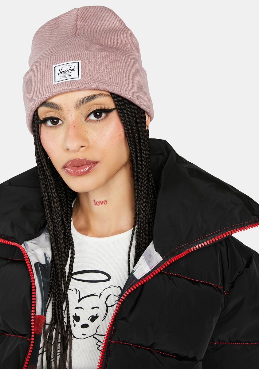 Herschel Ribbed Knit Logo Beanie Light Pink – Dolls Kill