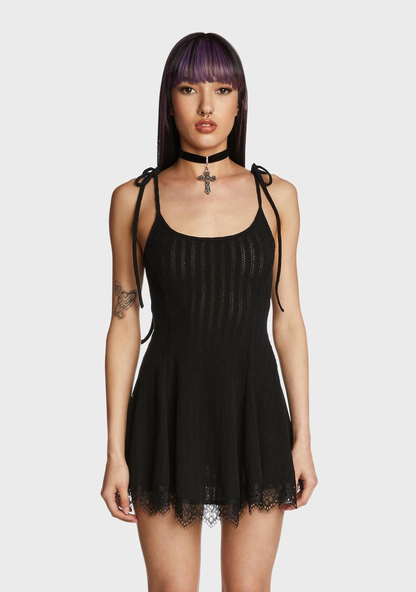 Fit Flare Sheer Knit Mini Dress - Black