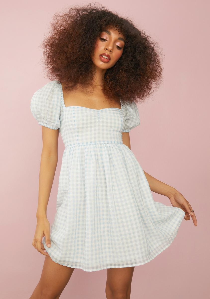 Sugar Thrillz Gingham Puff Sleeve Babydoll Dress - Baby Blue Dolls Kill Sugar Thrillz Gingham Puff Sleeve Babydoll Dress - Baby Blue Dolls Kill