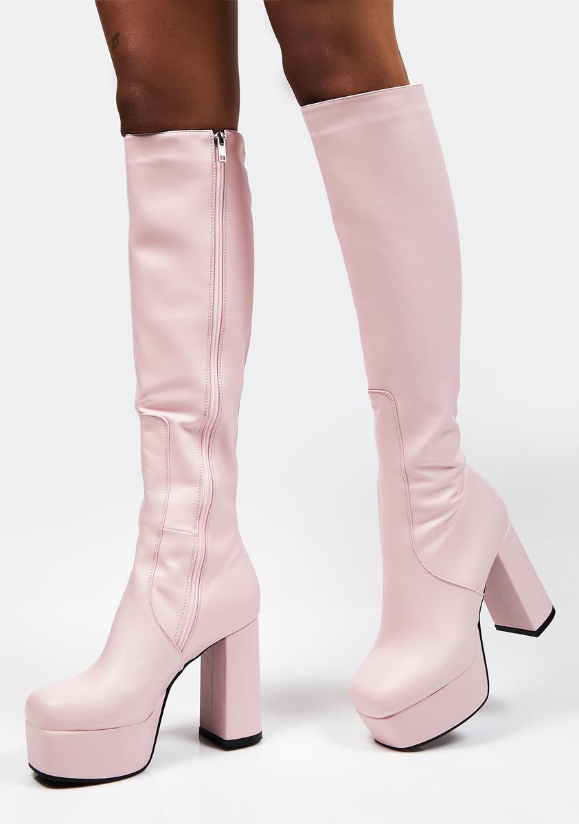 HOT Pink Whatta Showdown Knee High Platform Boots Lamoda