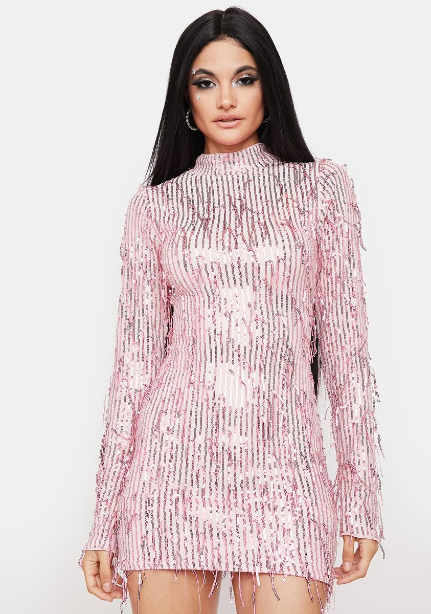 fitted lace wedding dress Madison Mini Dress ~ Bright Pink Sequin – Chic Streets main image 0