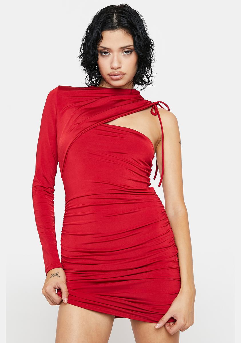 open lace back dress Red Bodycon Dress One Shoulder Asymmetric Hem