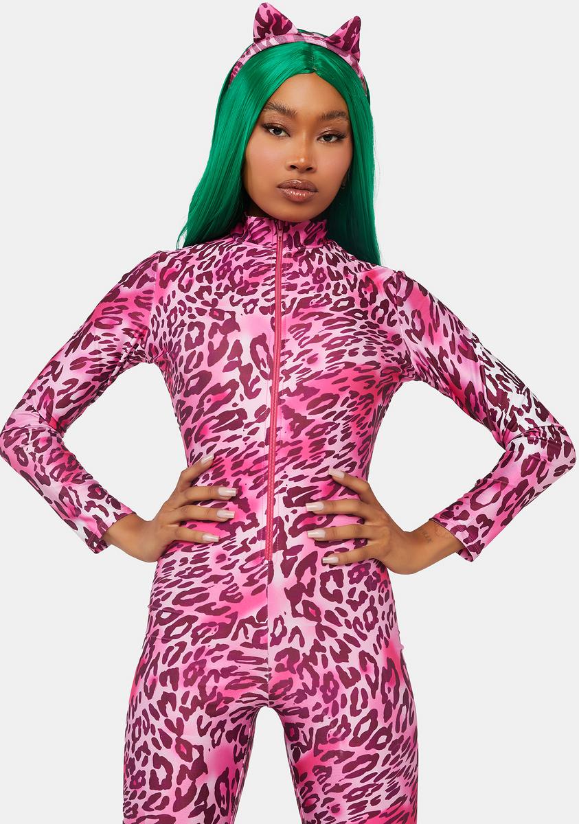 Catsuit Cat Ear Headband Costume Pink Leopard – Dolls Kill