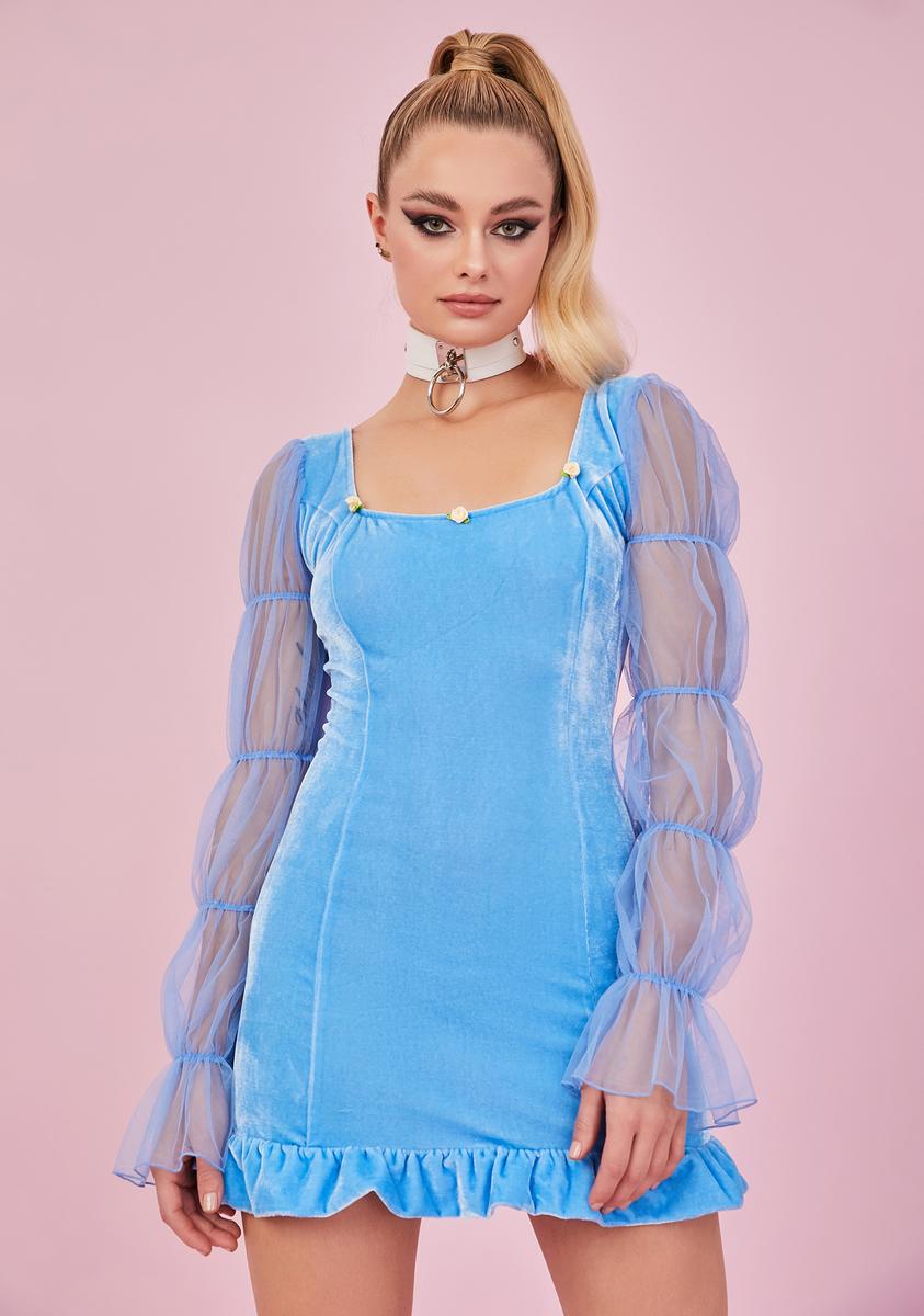 Sugar Thrillz Velvet Tulle Puff Sleeves Mini Dress Blue Dolls Kill