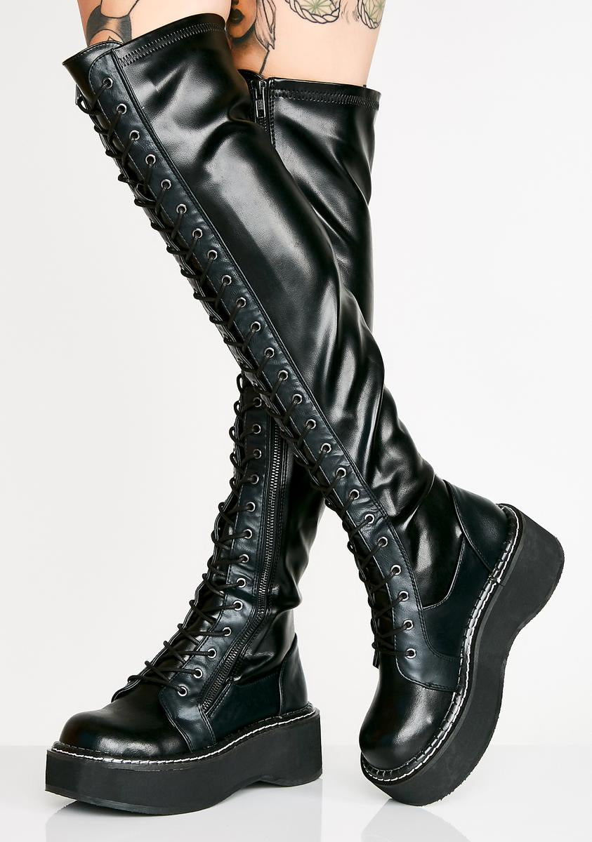 Demonia Vegan Leather Lace Up Boots - Black