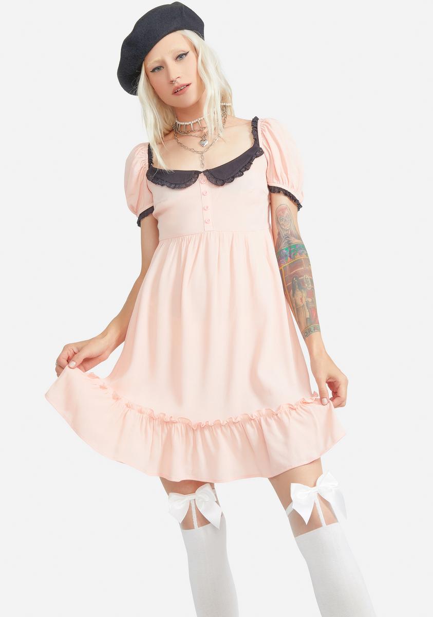 Current Mood Rayon Puff Sleeve Babydoll Dress - Pink