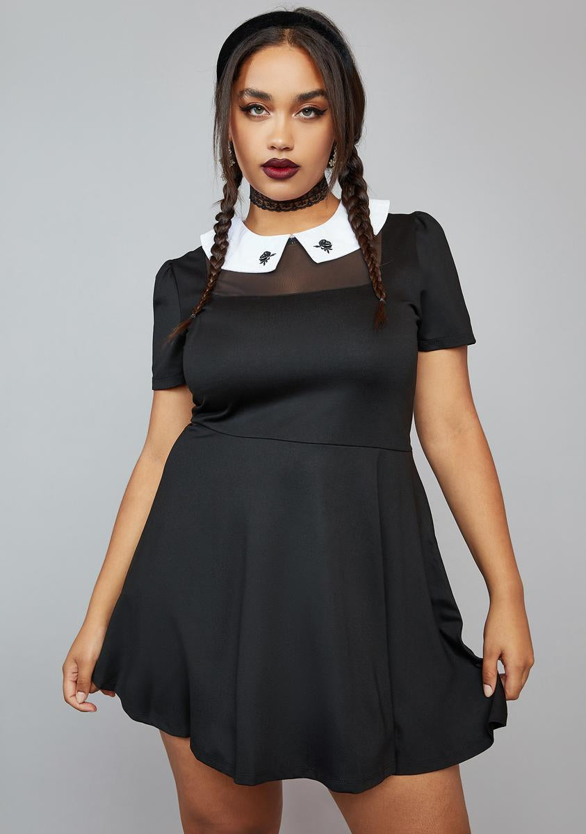 Plus Size Widow Mesh Inset Ponte Flared Dress