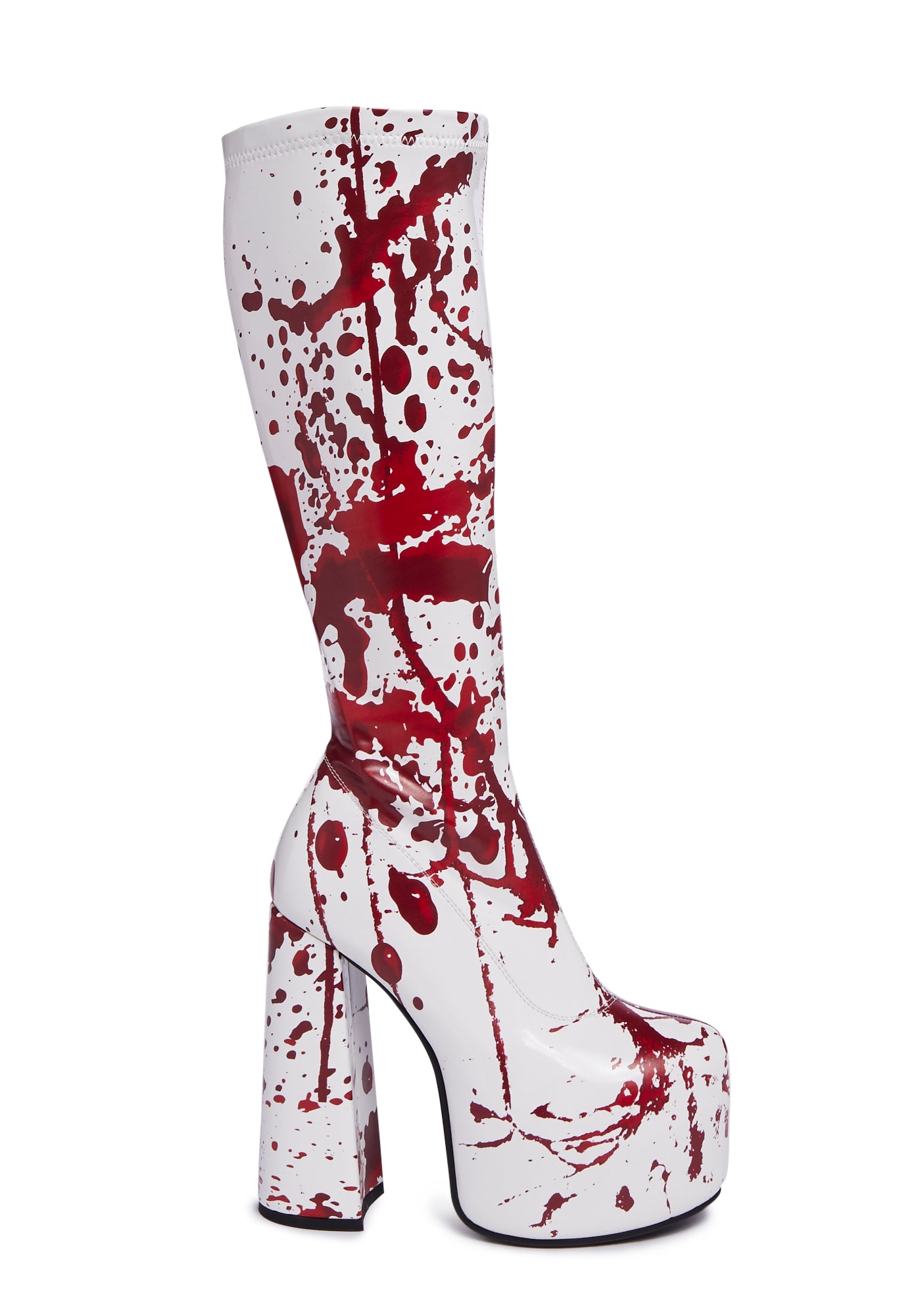 Trickz N' Treatz Blood Print Knee High Gogo Boots - Red/White