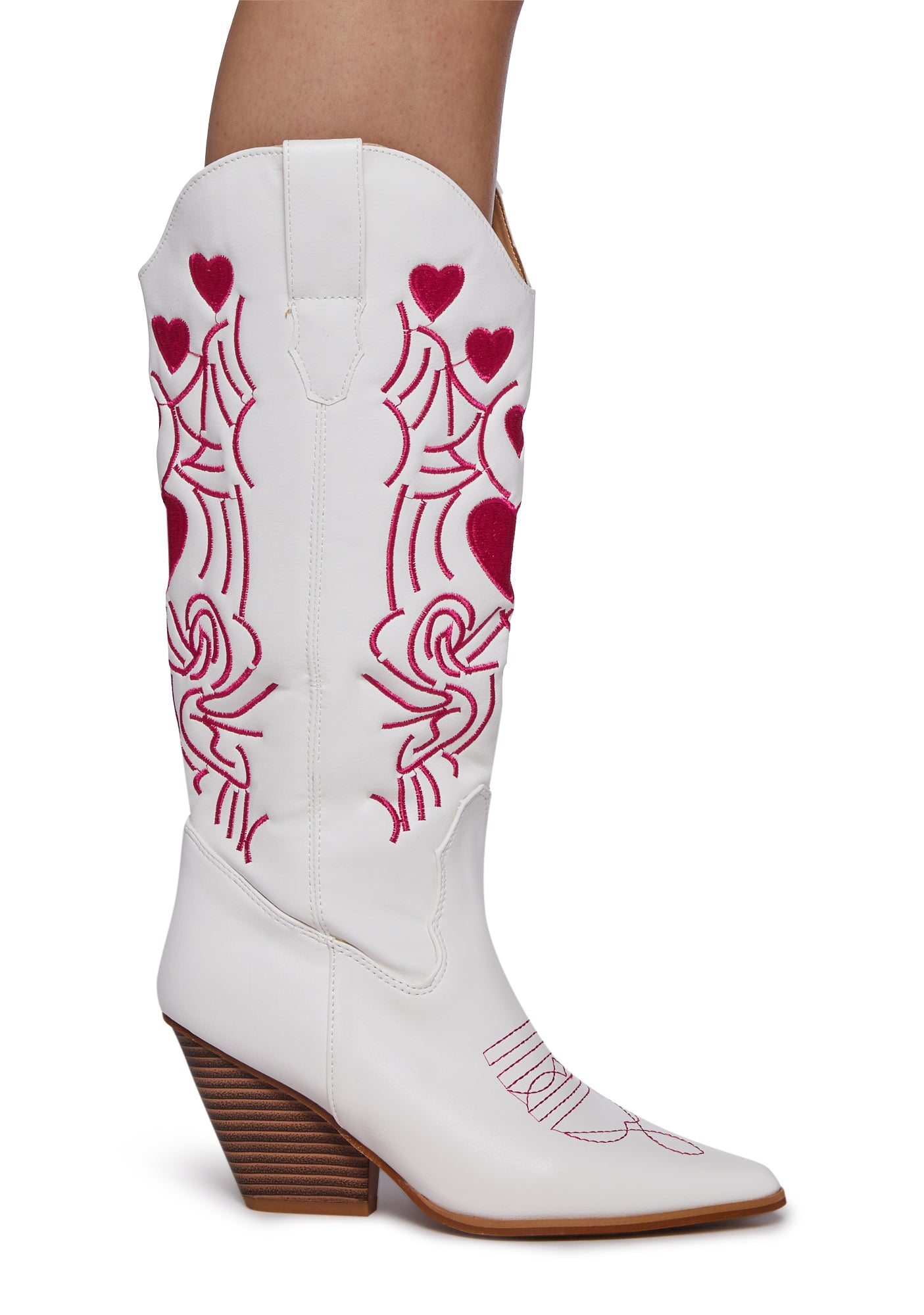 Embroidered Heart Cowboy Boots White