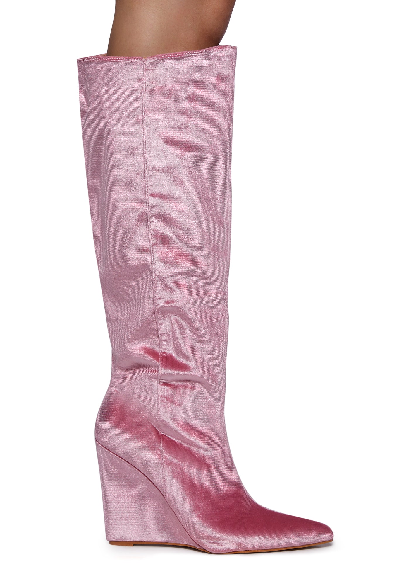 Pink velvet deals knee high boots