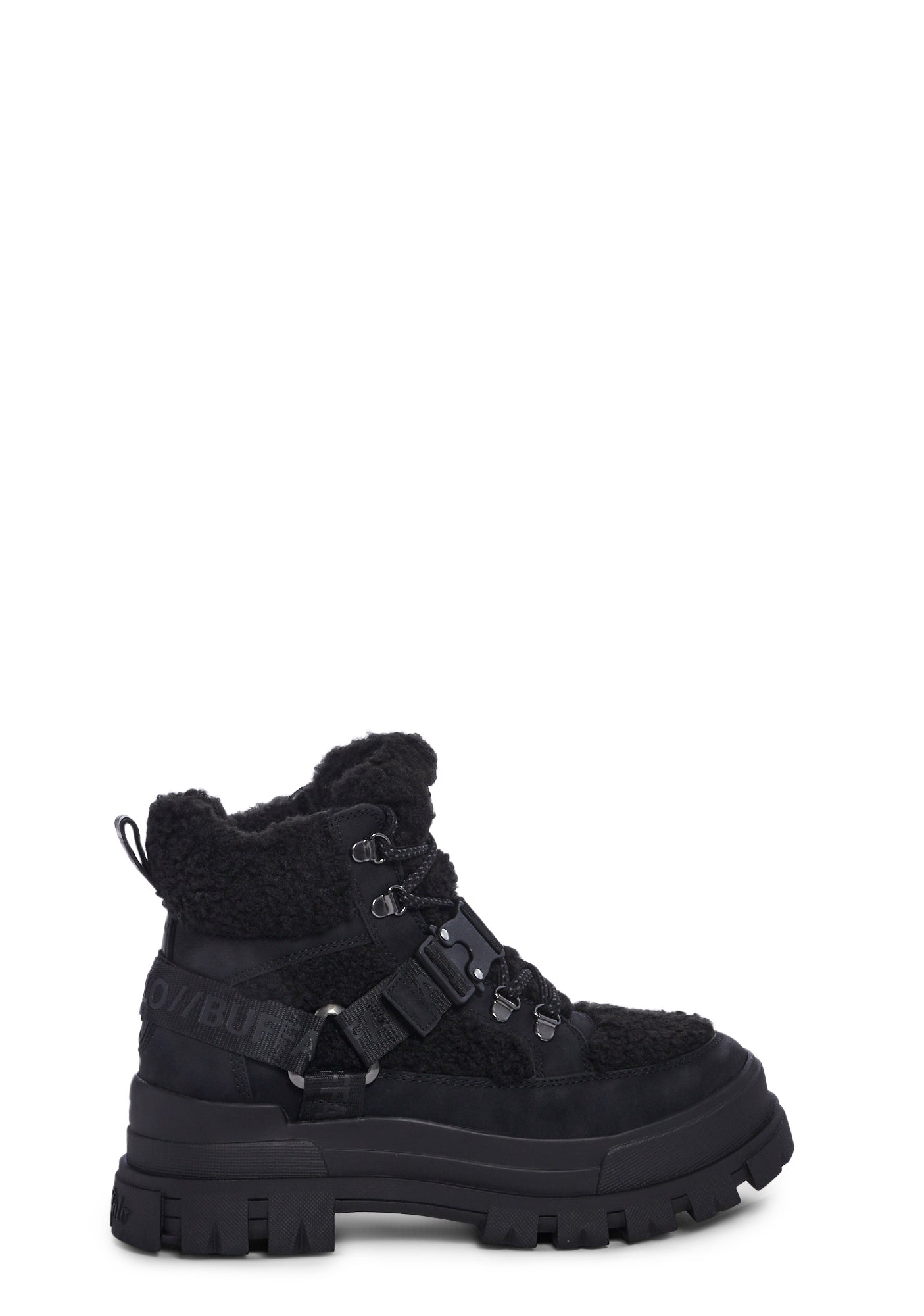Buffalo Faux Suede Shearling Lace Up Winter Boots Black Dolls Kill