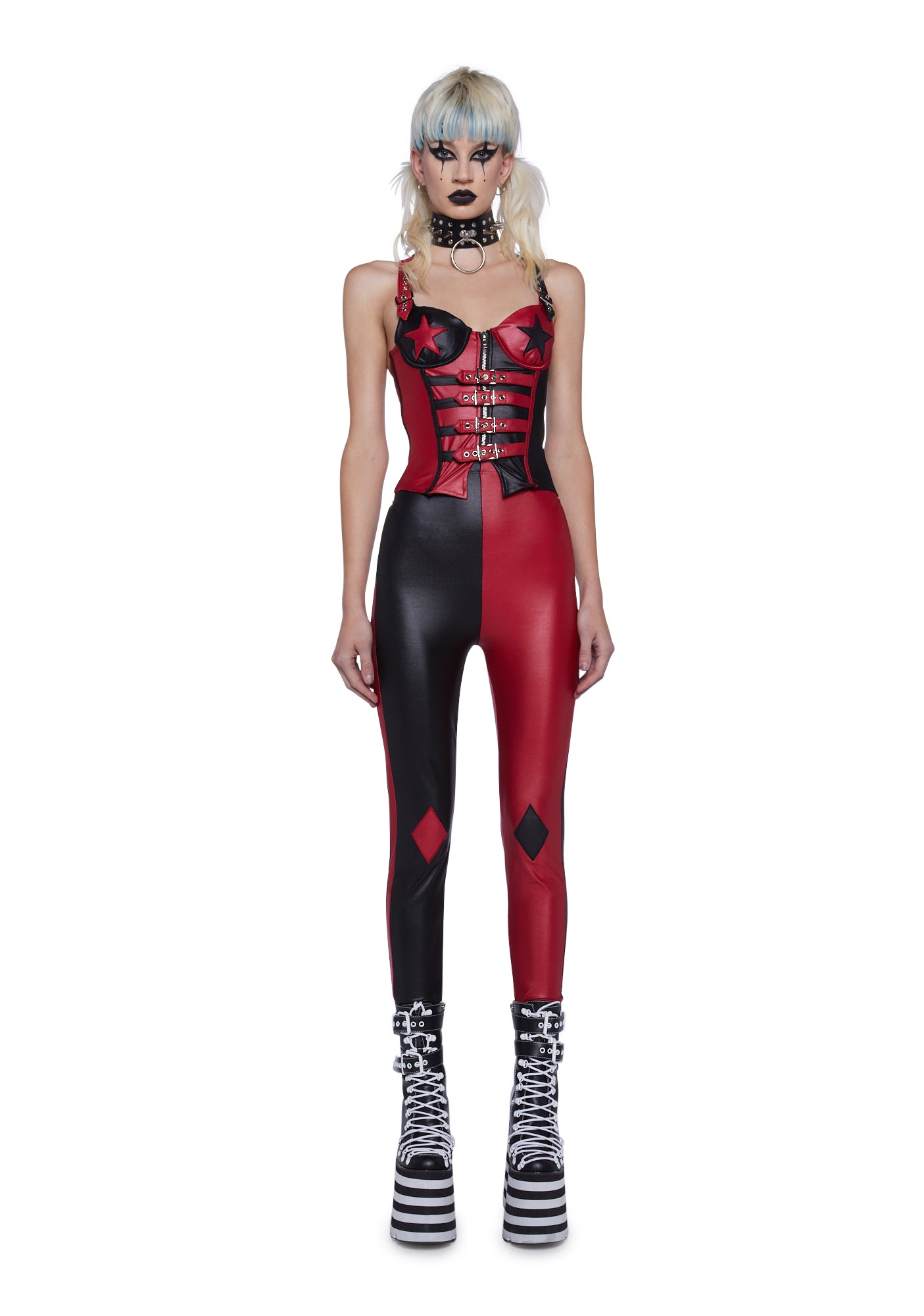 Trickz N' Treatz Two Tone Harlequin Harley Quinn Costume Set - Black/Red Dolls Kill Trickz N' Treatz Two Tone Harlequin Harley Quinn Costume Set - Black/Red Dolls Kill
