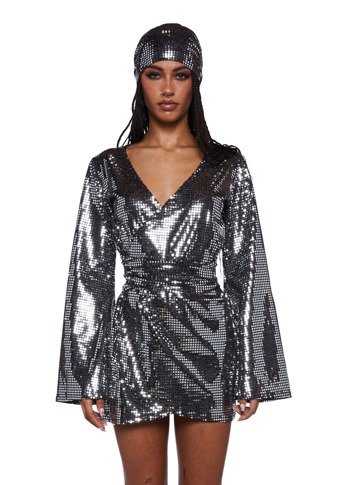 Silver Sequin Dress Halloween Trickz N Treatz 70's Disco Babe Costume Silver Sequin Dress Halloween Trickz N Treatz 70's Disco Babe Costume