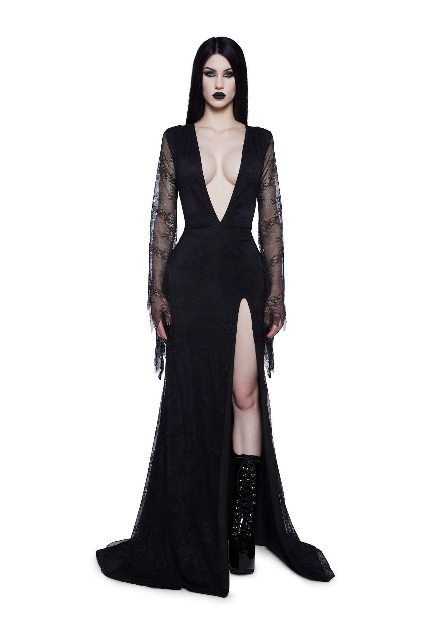 Addam's Family Morticia Lace Vampire Queen Maxi Dress Sexy Womans Halloween Costume - Black Dolls Kill Addam's Family Morticia Lace Vampire Queen Maxi Dress Sexy Womans Halloween Costume - Black Dolls Kill