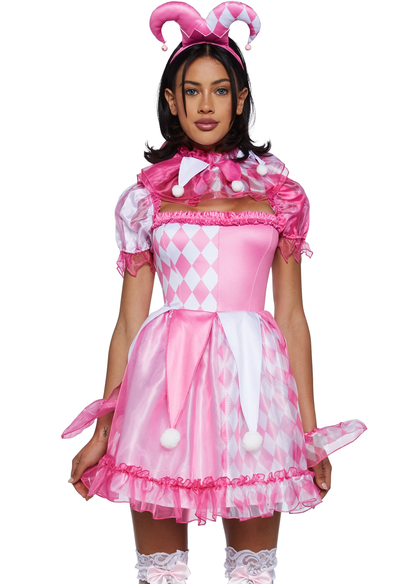 adult pink pastel clown dress costume HalloweenCostumes.com Large Women Pastel Diamond Clown Women's Costume, White/Pink/Green