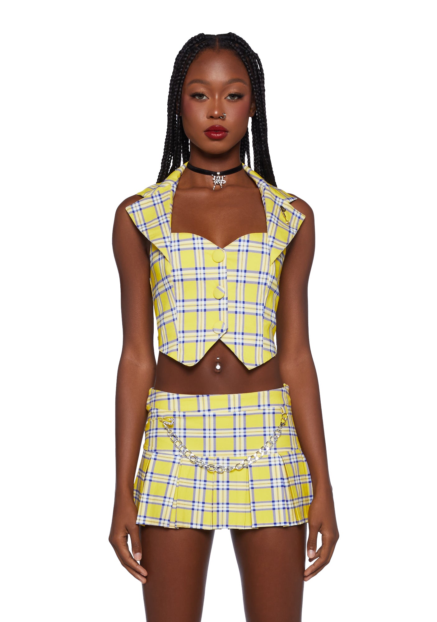 Dolls Kill x Clueless Plaid Halter Vest Top - Yellow