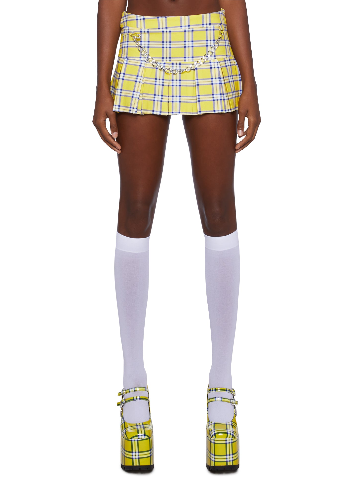 Sexy Womans Halloween Costume Dolls Kill x Clueless Cher Plaid Mini Skirt Yellow