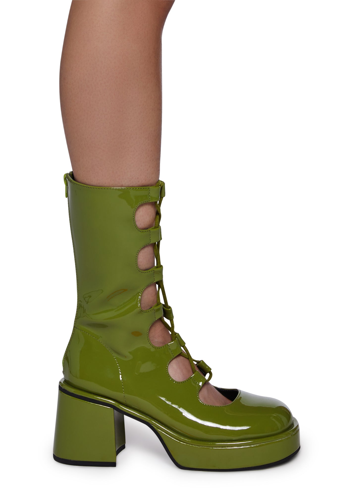 Delia's Patent Lace Up Cutout Boots - Green – Dolls Kill
