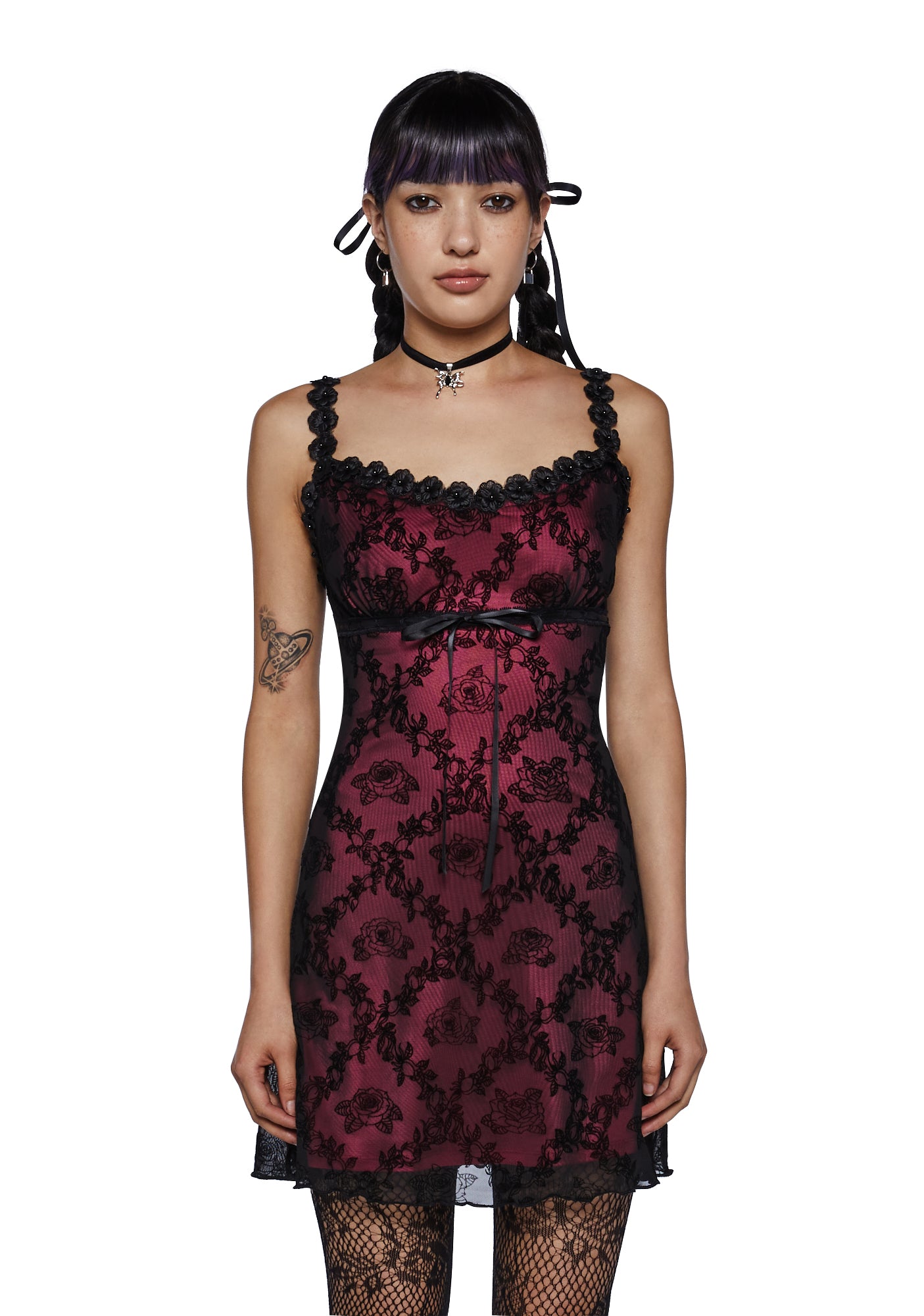 Delia's Mesh Overlay Flocked Mini Dress - Red Dolls Kill Delia's Mesh Overlay Flocked Mini Dress - Red Dolls Kill